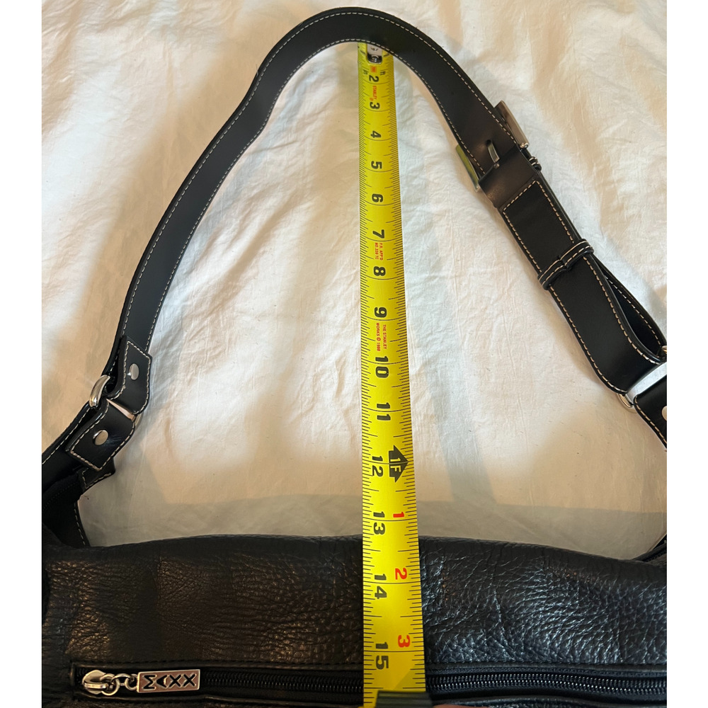 MAXX New York Black Leather Shoulder Bag Hobo Purse Large Pocket Handbag Silver - Picture 9 of 16